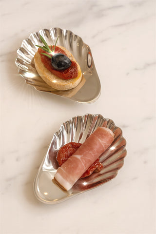 Celestial Seashell Plate Set of 2, Stainless Steel used as tapas servers.