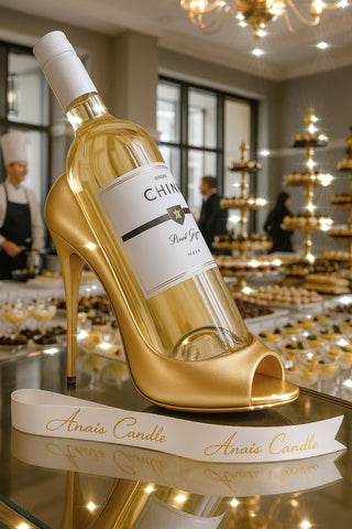Porta vino con sandalia de tacón dorado