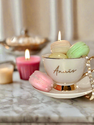 The French Macaron Candle Set of Four in a Hollywood Hills mansion.