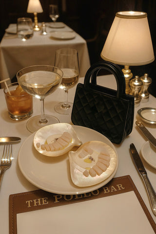 Moonlit Tides — Mother of Pearl Caviar Seashell Plate & Spoon Set of 5