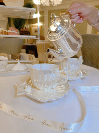 Marée de Pearl – Seashell Ceramic Teacup & Plate Set (Set of 2)