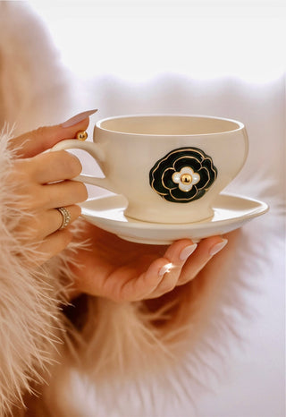 Château Camellia Ceramic Tea/Coffee Cup Set of 2 - White