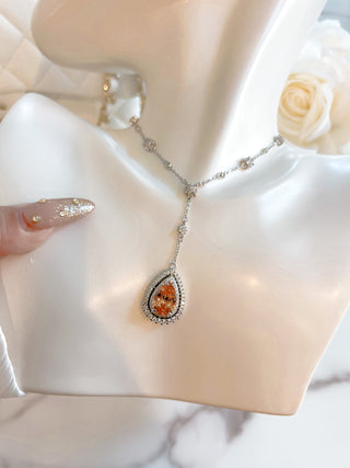 Arya Halo Pear Cut Rhinestone Necklace.