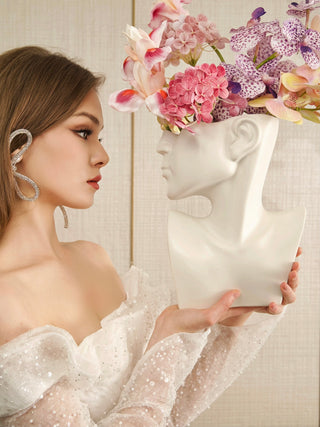 Lady Ceramic Flower Vase in White