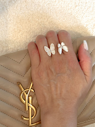 Double Butterflies Statement Rhinestones Adjustable Ring