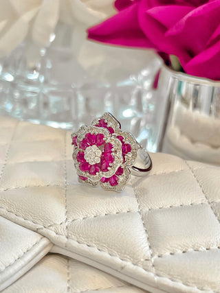 Flower Romance Statement Rhinestones Adjustable Ring