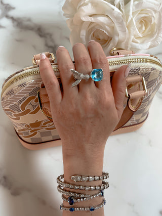 Swallow Aquamarine Rhinestones Adjustable Ring