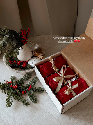 A person receives a gift containing Anais Candle's Holiday Lavish Pinecones Candle Set of 3.