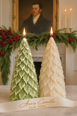Snowy Pine Tree Candle Set