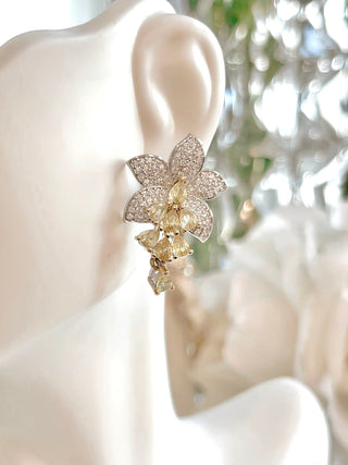 Rosemary Floral Yellow Sapphire Rhinestone Earrings.