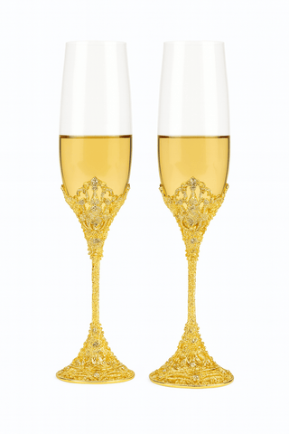 Crowné Embossed Diamonds Champagne Flute™️ Set of 2 in Gold