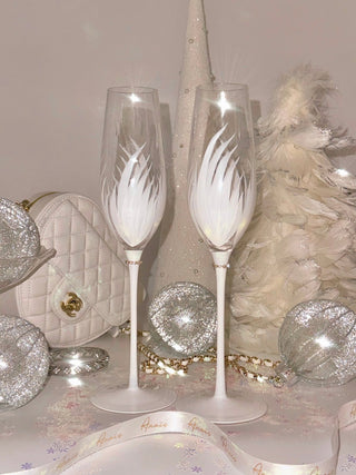 Feather Bliss Champagne Flute Set of 2 surrounded by luxurious home decor.