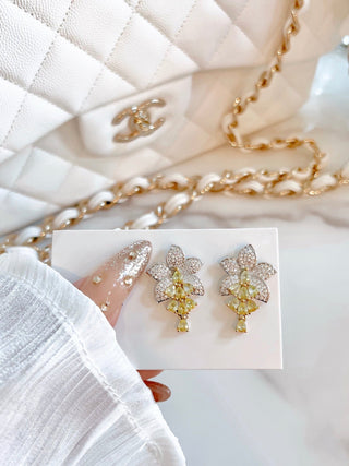 Rosemary Floral Yellow Sapphire Rhinestone Earrings.