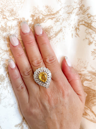Isabella Yellow Sapphire Halo Pear Cut Rhinestone Adjustable Ring