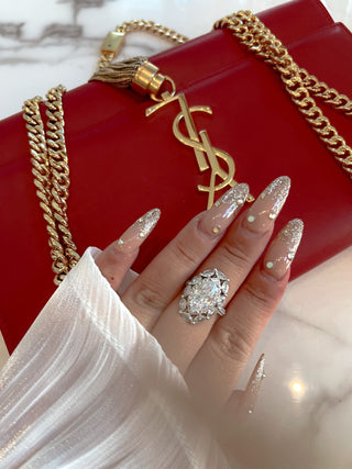 Oval Statement Rhinestones Adjustable Ring.