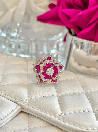 Flower Romance Statement Rhinestones Adjustable Ring
