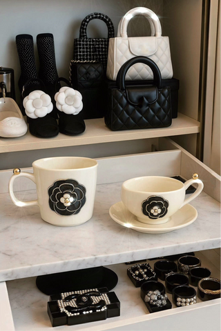 Château Camellia Ceramic Tea/Coffee Cup Set of 2 - White