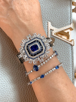 Sapphire Emerald Cut Rhinestones Buckle Bracelet.