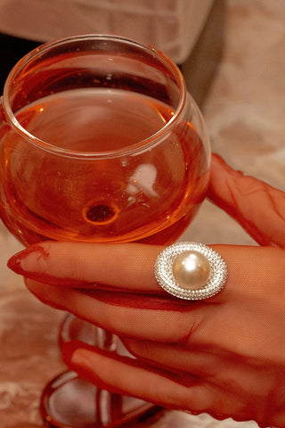 Naomi Pearl & Rhinestones Statement Adjustable Ring 1.