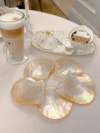 Moonlit Tides — Seashell Plate & Spoon Set of 5 in a luxurious old money dining room.