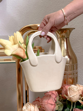 Bianca Ceramic Handbag Vase in Yellow - Handcrafted