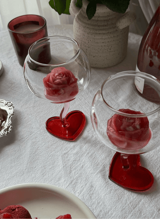 “My Valentine” Wine Glass Cup Set of 2 at a luxurious dining setting.