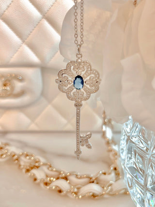 Scarlett Sapphire Key Rhinestone Necklace.