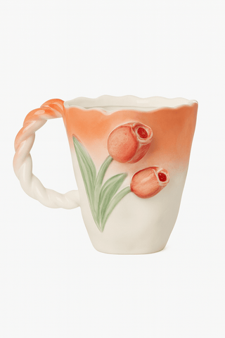 Taza de cerámica con forma de tulipán, hecha a mano