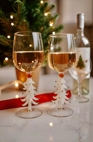 Juego de 2 copas de vino Merry Christmas en color blanco