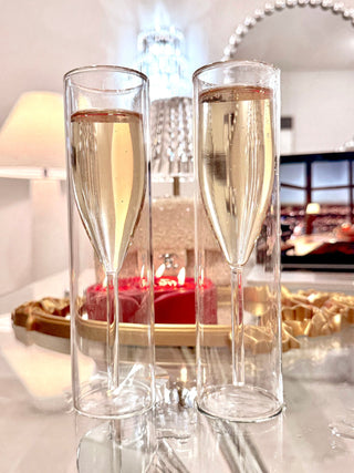 Maeve Double Layers Glass Cup Set of 2 with prosecco.
