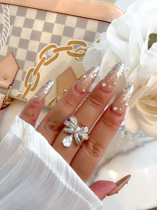 Bow Tie Rhinestones Adjustable Ring.