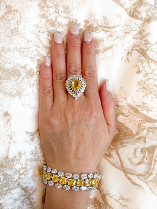 Isabella Yellow Sapphire Halo Pear Cut Rhinestone Adjustable Ring