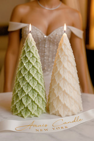 Snowy Pine Tree Candle Set