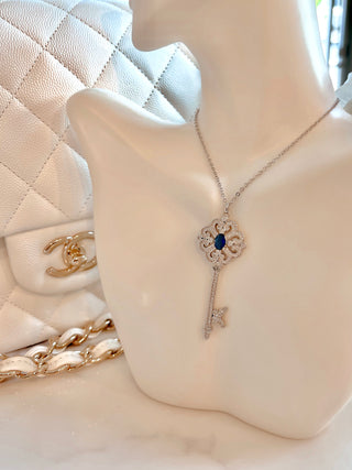 Scarlett Sapphire Key Rhinestone Necklace.