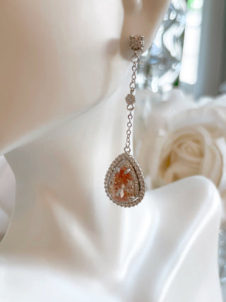 Bijou Halo Pear Cut Yellow Sapphire Rhinestone Earrings.