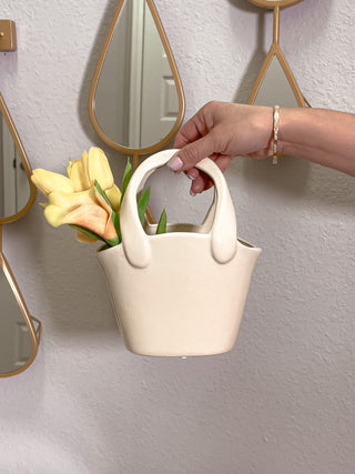 Bianca Ceramic Handbag Vase in Yellow - Handcrafted