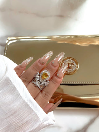 Royal Halo Pear Cut Yellow Sapphire Rhinestone Adjustable Ring.