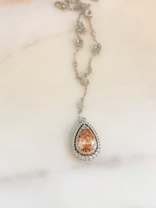 Arya Halo Pear Cut Rhinestone Necklace.