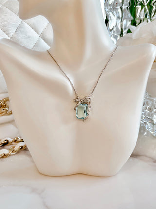 Miriam Aquamarine Emerald Cut Rhinestones Necklace.