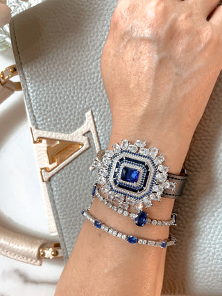 Sapphire Emerald Cut Rhinestones Buckle Bracelet.