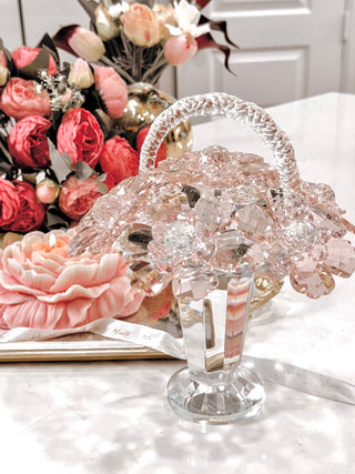 Crystal Glass Blooming Flowers Basket.