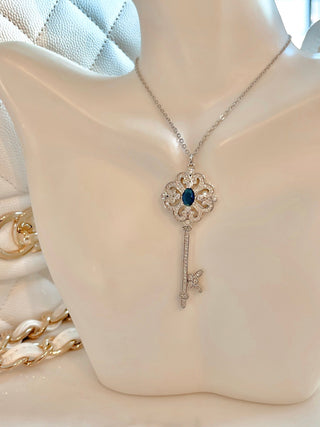 Scarlett Sapphire Key Rhinestone Necklace.