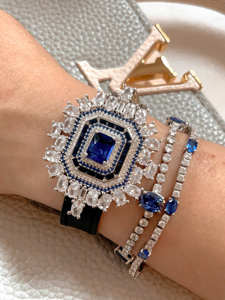 Sapphire Emerald Cut Rhinestones Buckle Bracelet.