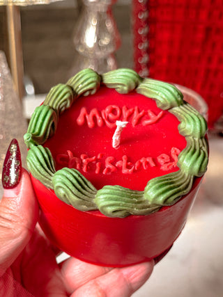 Merry Christmas Vintage Cake Candle