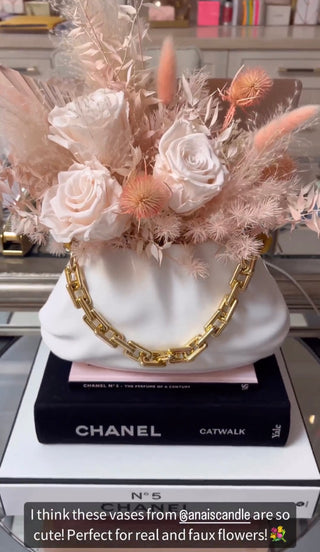 Sylvie Cloud Handbag with Gold Chain Resin Vase.