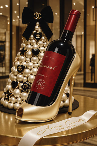 Porta vino con sandalia de tacón dorado