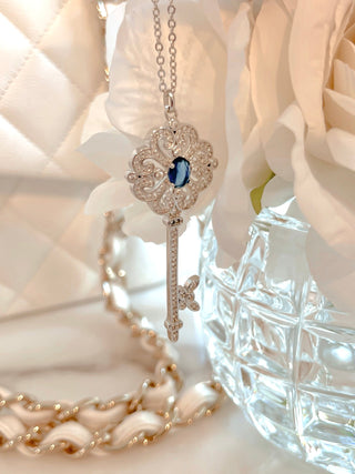 Scarlett Sapphire Key Rhinestone Necklace.
