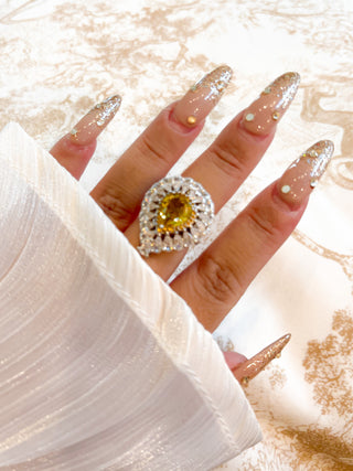 Isabella Yellow Sapphire Halo Pear Cut Rhinestone Adjustable Ring