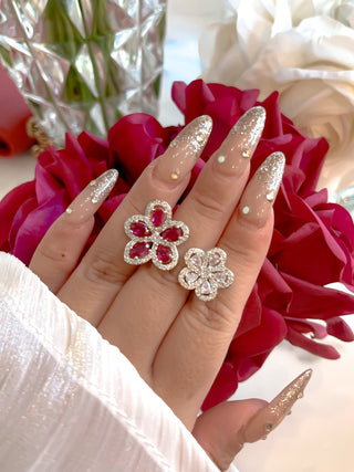 Rosie Double Flower Adjustable Ring.