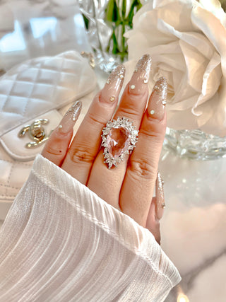 Sofia Halo Pear Cut Pink Sapphire Rhinestone Adjustable Ring